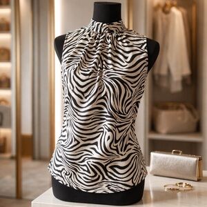 Elegant Zebra Pattern Halter Blouse